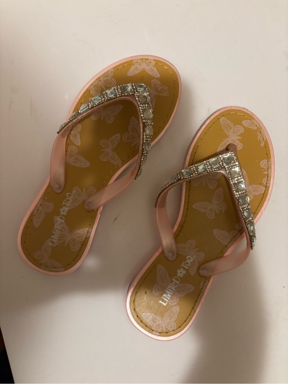 Limited Too Pink Jewel-Trim Butterfly Print Girls' Sandals